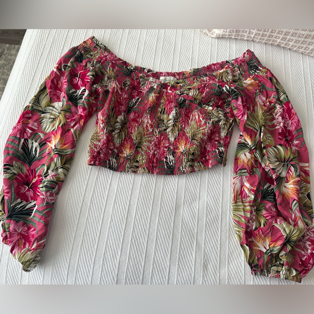 Vici x Summer Of Diane Women’s Crop Top Blouse Pink Long Sleeve Floral Sz L